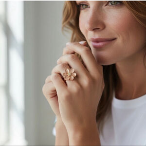Rose Gold Flower Adjustable Ring- NWT